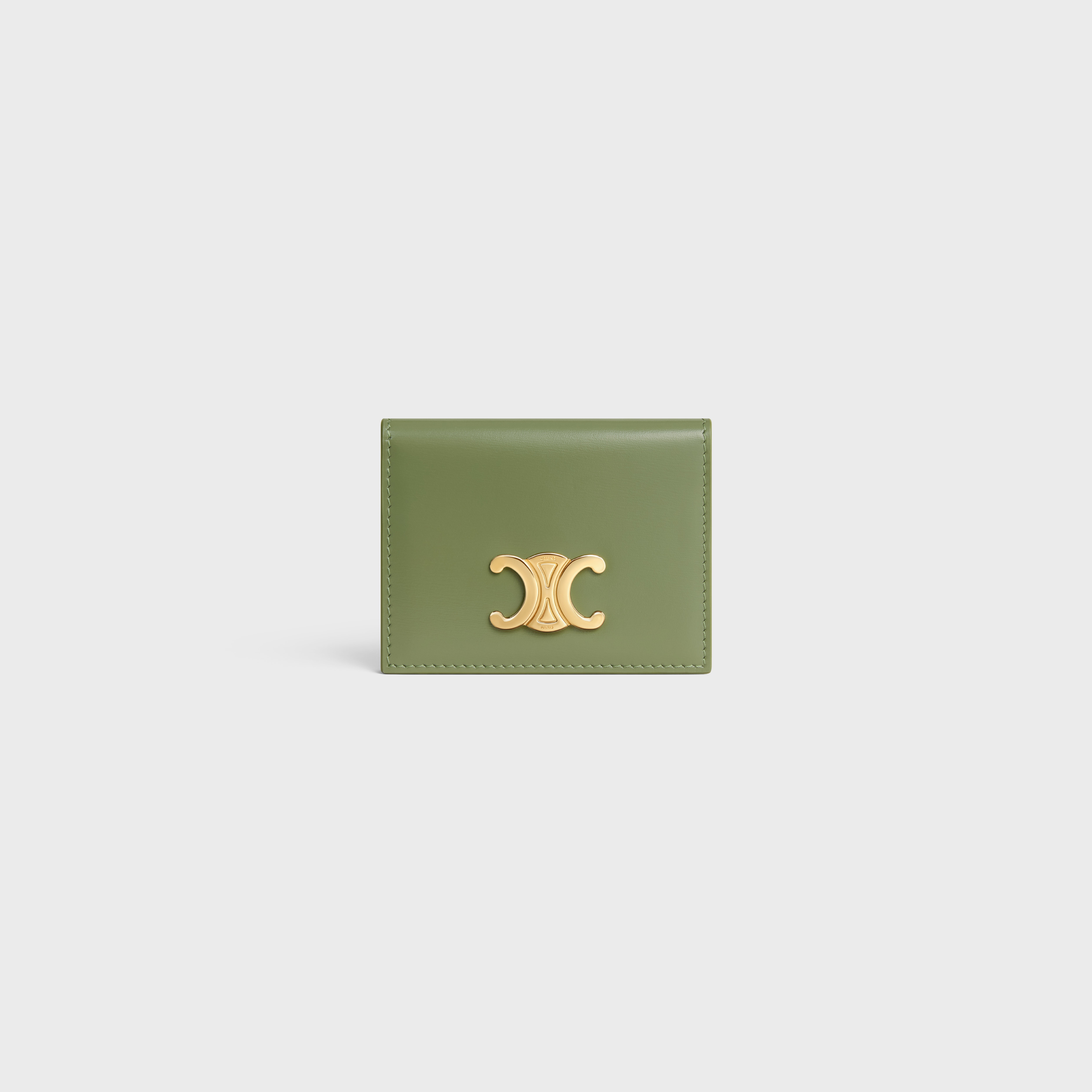 BI-FOLD CARD HOLDER TRIOMPHE IN SHINY CALFSKIN - LIGHT KHAKI | CELINE